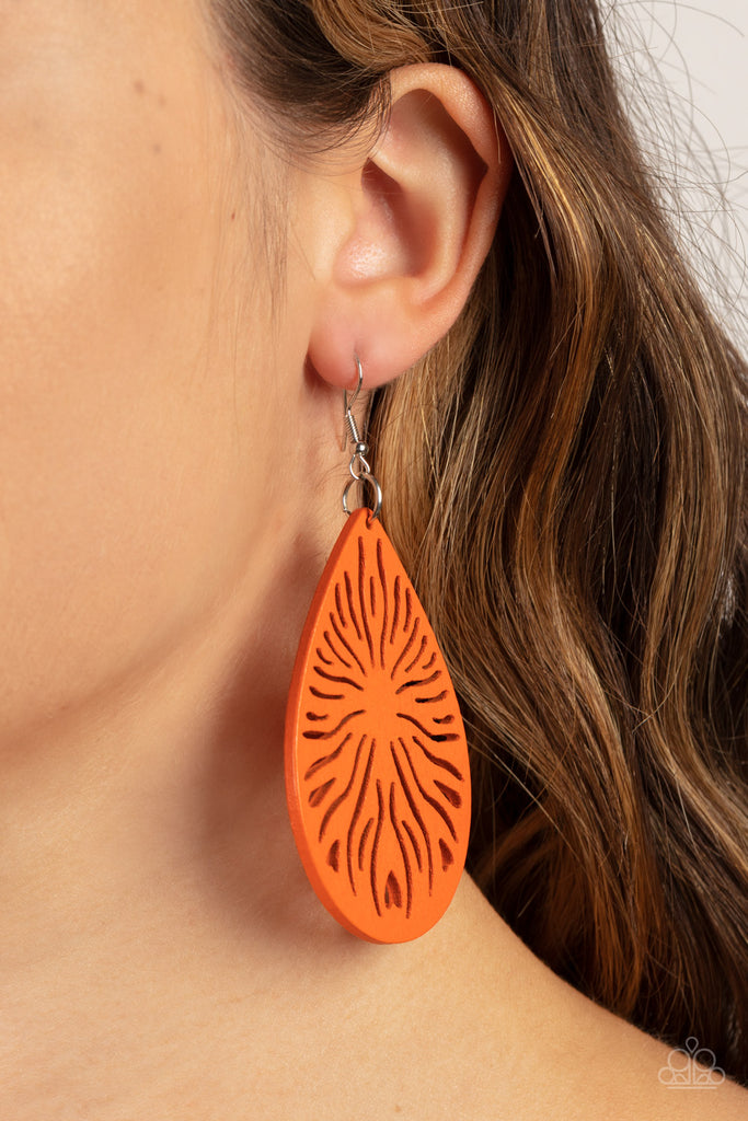 Sunny Incantations - Orange Wood Earrings - Chic Jewelry Boutique