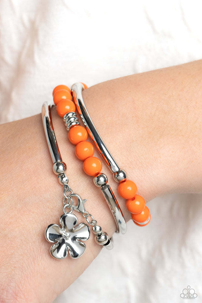 Off the WRAP - Orange Flower Charm Bracelet - Chic Jewelry Boutique