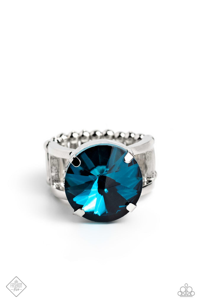 Pronged Powerhouse - Blue Rhinestone Ring - August 2023 Fashion Fix - Chic Jewelry Boutique