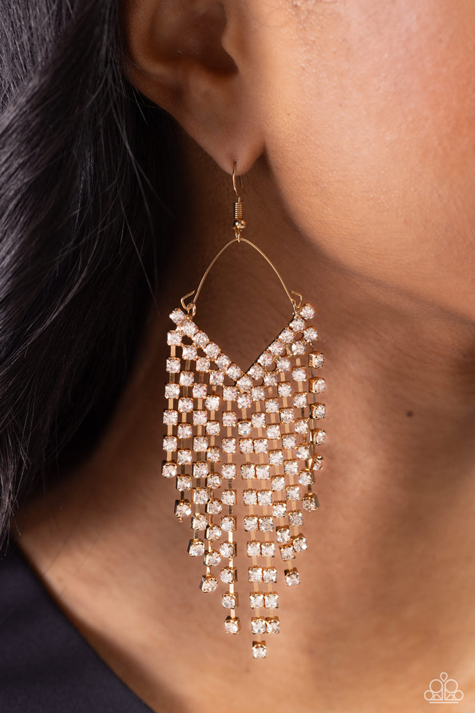 V Fallin - Gold & Rhinestone Earrings - Chic Jewelry Boutique