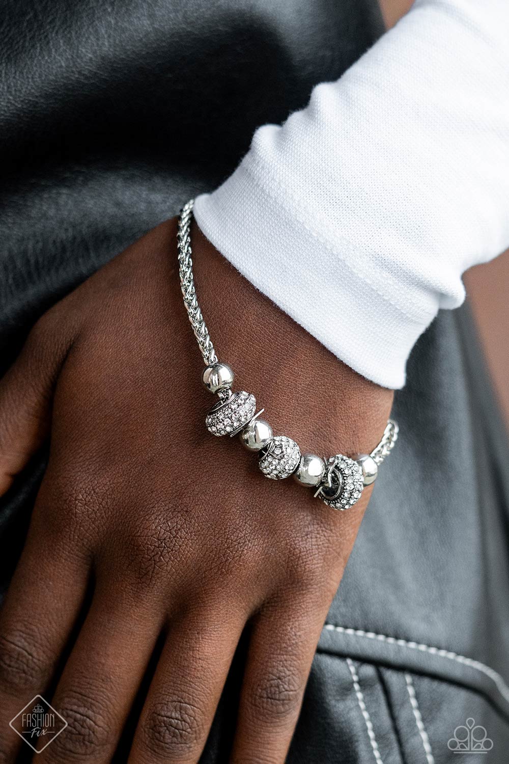 Draped Dedication - White Rhinestone Bracelet - October 2023 Fashion F