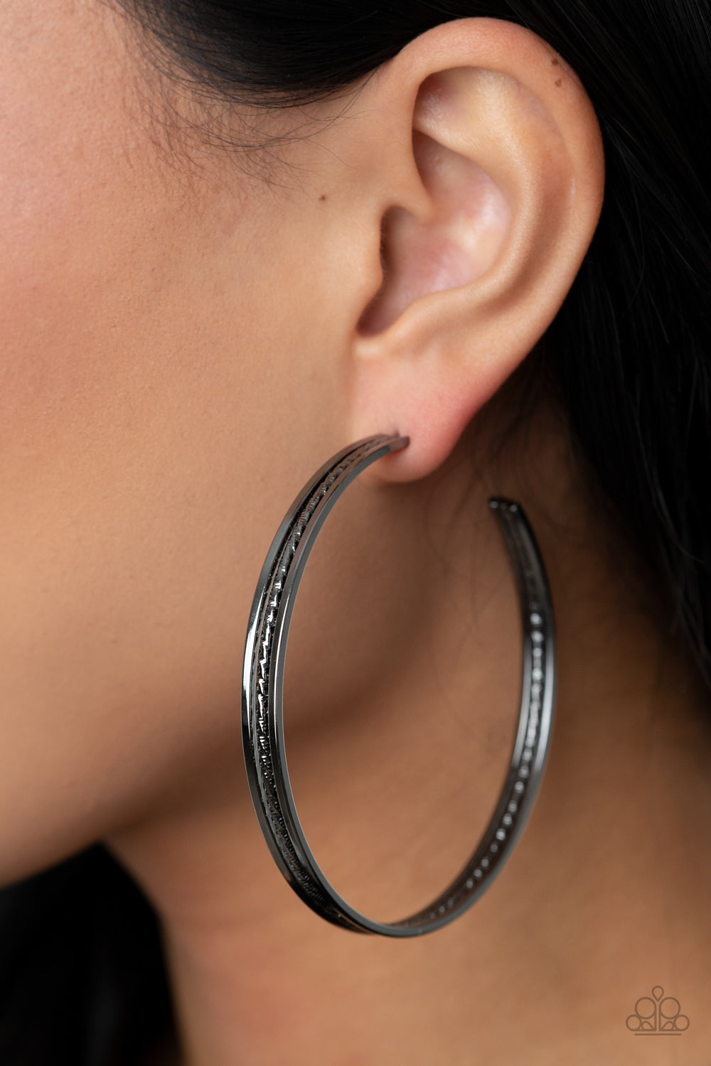 Coming into money black online hoop earring paparazzi