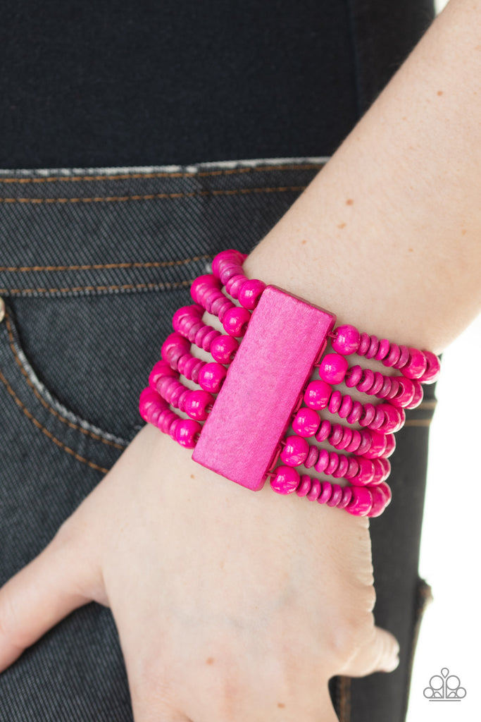 Dont Stop BELIZE-ing - Pink Wood Bracelet - Paparazzi