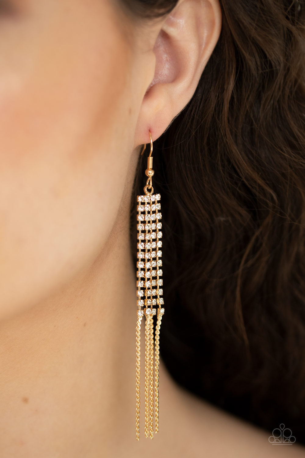 gold rhinestone earrings paparazzi