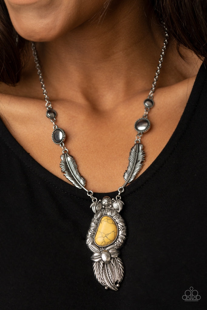 Ruler of The Roost - Yellow Crackle Stone Necklace - Paparazzi