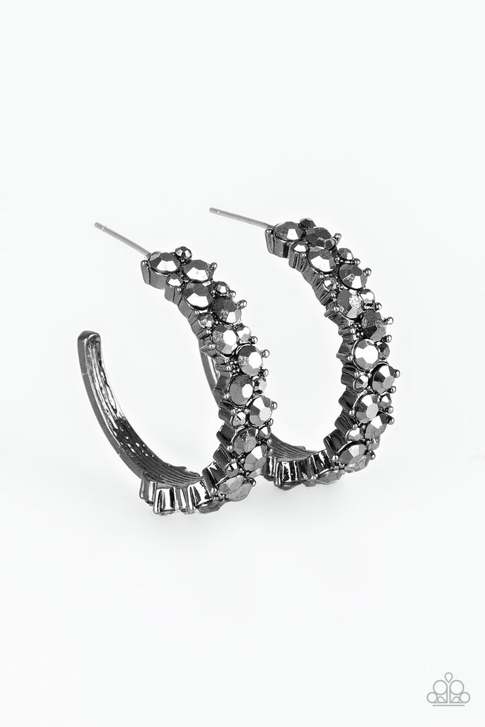 Glitter Galaxy - Black Gunmetal Hematite Rhinestone Hoop Earrings - Paparazzi Accessories - Chic Jewelry Boutique by Andrea