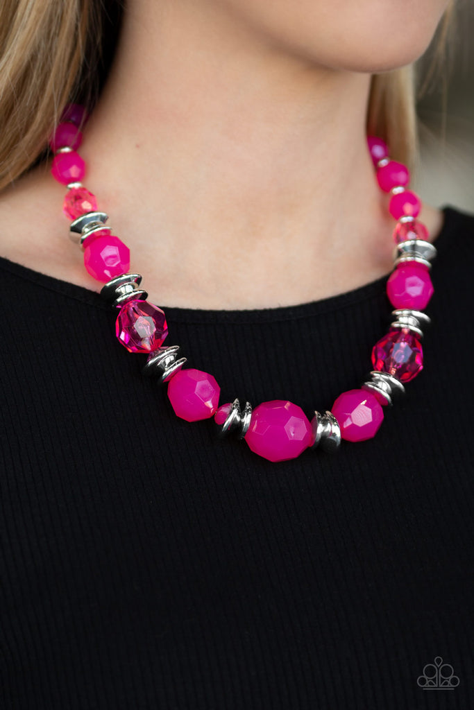 Dine and Dash - Pink & Silver Necklace - Paparazzi