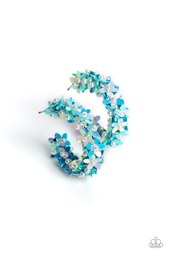 Fairy Fantasia - Blue Flower Hoop Earrings - Chic Jewelry Boutique