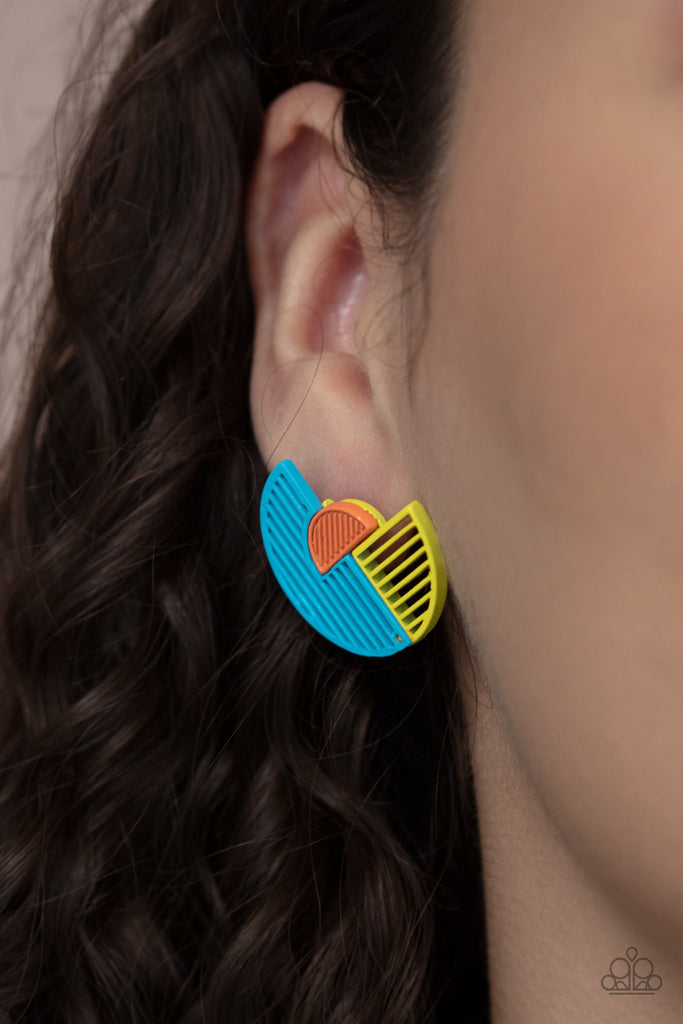 Its Just an Expression - Blue, Yellow & Orange Earrings - Paparazzi