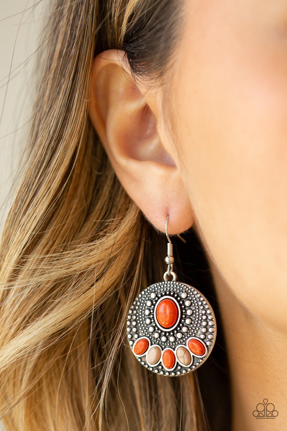 Sandstone Paradise Orange Brown Earrings Paparazzi