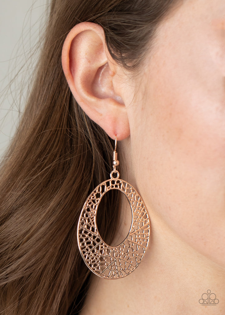 Serenely Shattered - Rose Gold Filigree Earrings - Paparazzi