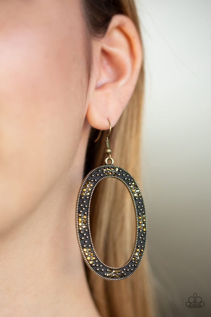 Rhinestone Rebel - Brass & Aurum Rhinestone Hoop Earrings - Paparazzi Accessories - Chic Jewelry Boutique by Andrea