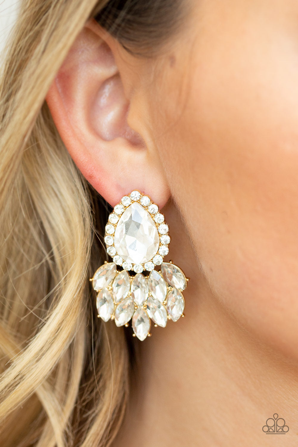 gold rhinestone earrings paparazzi