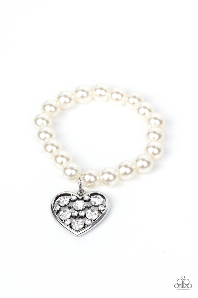 Cutely Crushing - White Pearl Heart Charm Bracelet - Paparazzi