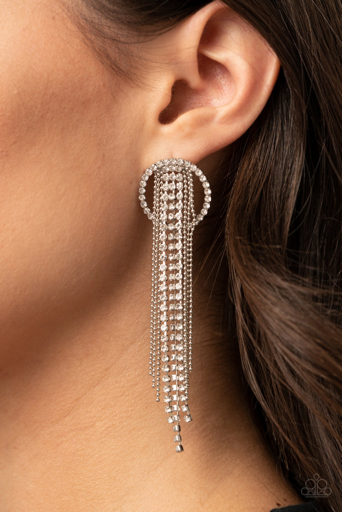 Dazzle by Default - White Rhinestone Earrings - January 2021 Life Of The Party - Paparazzi
