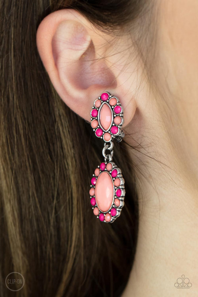 Positively Pampered - Orange Coral & Pink Earrings - Paparazzi