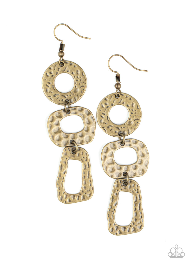 Prehistoric Prowl - Brass Hammered Earrings - Paparazzi