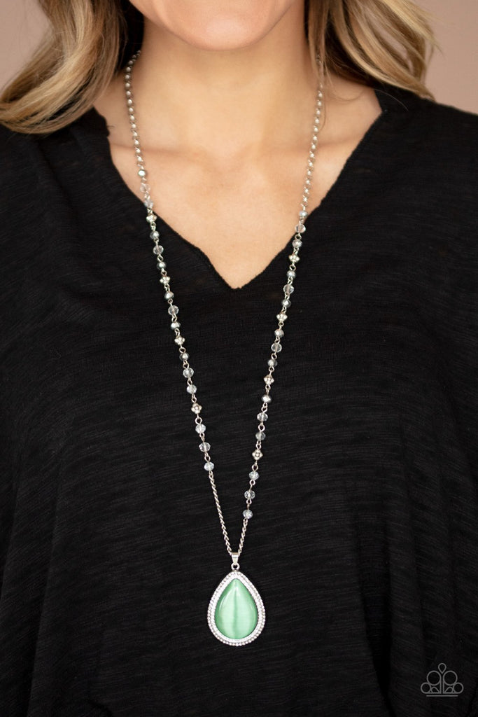 Fashion Flaunt - Green Cat's Eye Stone Necklace - Life of The Party Exclusive July 2020 - Paparazzi