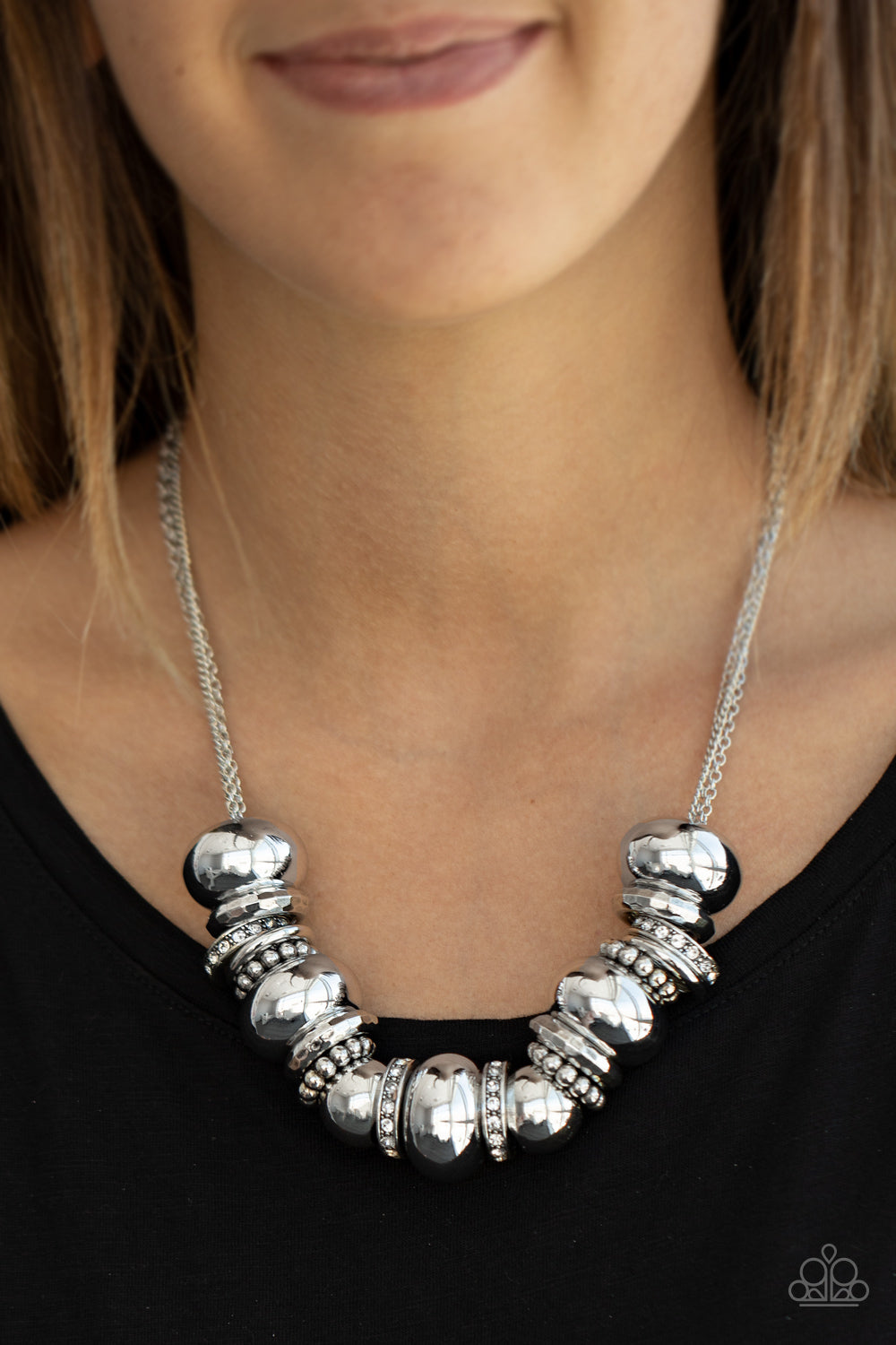 Only The Brave White Rhinestone, Studded Hammered Necklace Chic