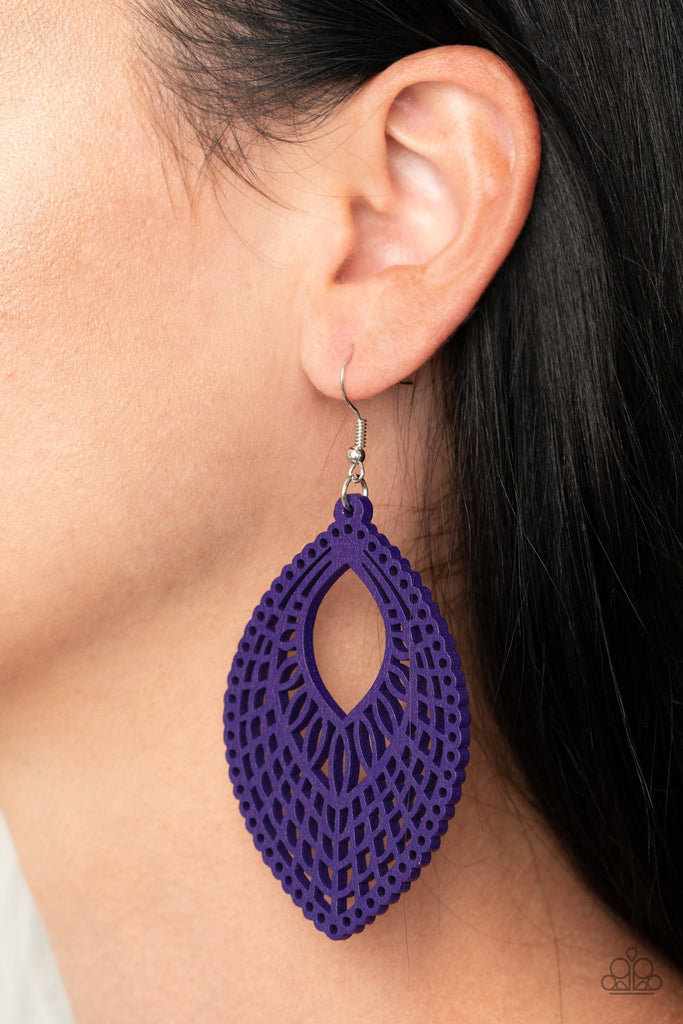 One Beach At A Time - Purple Wood Earrings - Paparazzi