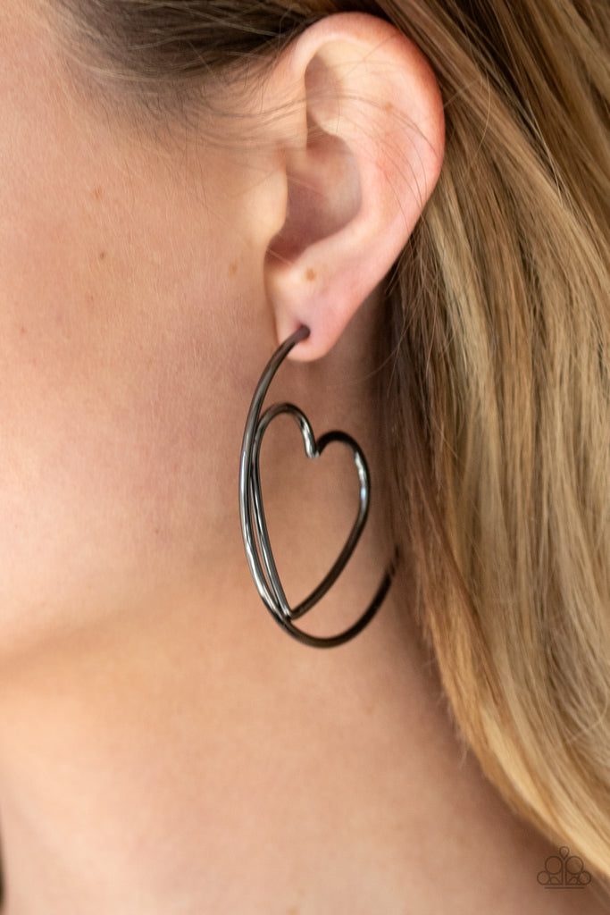 Love At First BRIGHT - Black Heart Hoop Earrings - Paparazzi