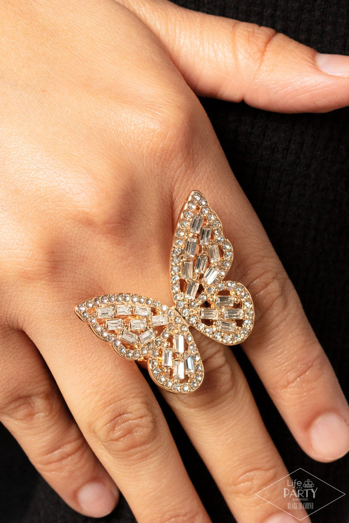Flauntable Flutter - Gold Ring - Butterfly Jewelry Paparazzi Jewelry images