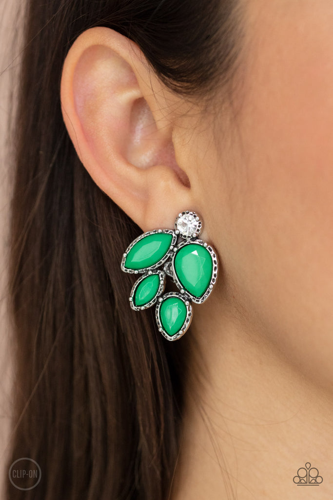 Fancy Foliage - Green Clip-On Earrings - Paparazzi