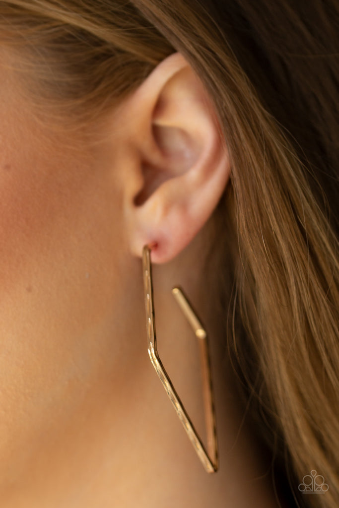 Geo Grunge - Gold Hammered Hoop Earrings - Paparazzi