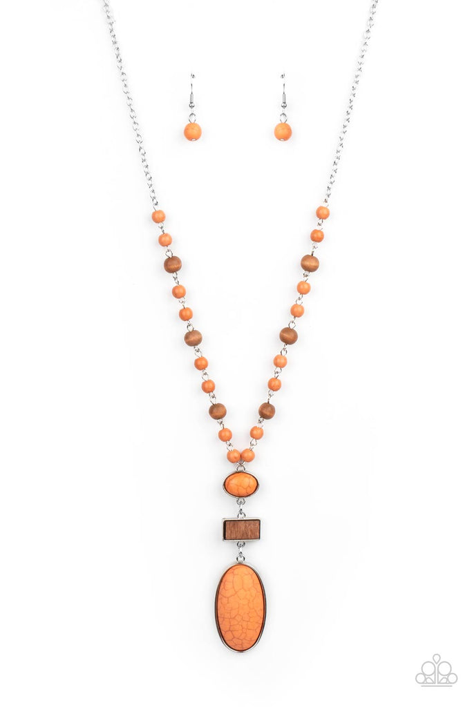 Naturally Essential - Orange Stone & Wood Necklace - Paparazzi