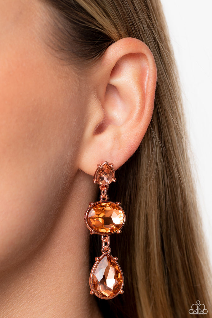 Royal Appeal - Copper & Peach Rhinestone Earrings - Paparazzi