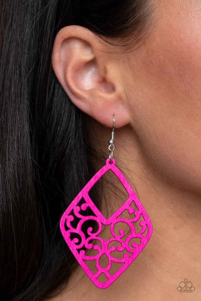 VINE For The Taking - Pink Wood Earrings - Paparazzi