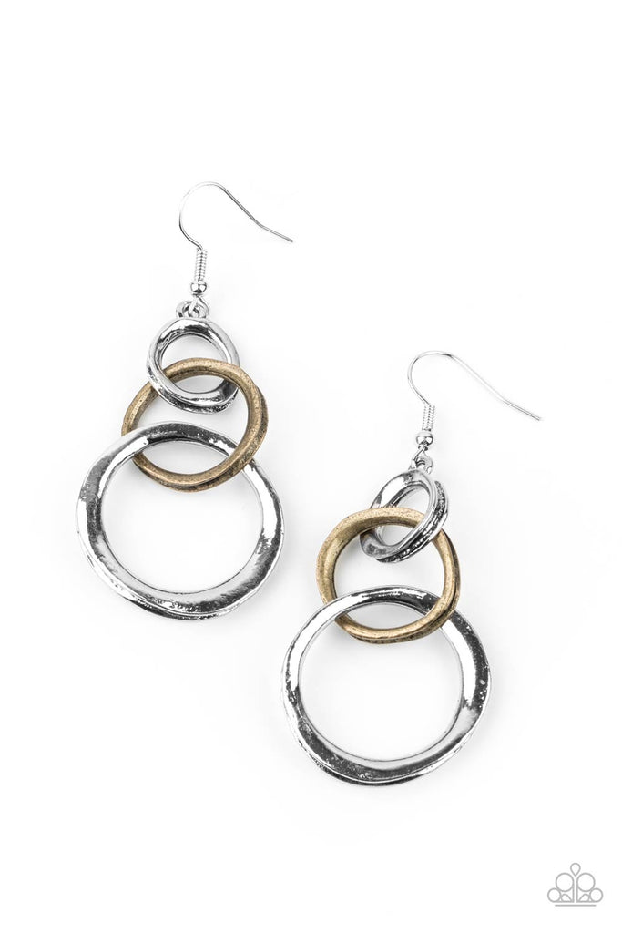 Harmoniously Handcrafted - Silver & Brass Earrings - Paparazzi
