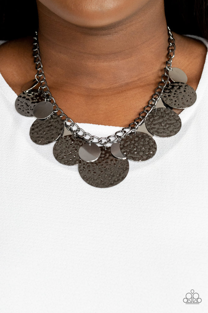 Industrial Grade Glamour - Black & Silver Hammered Necklace - Paparazzi