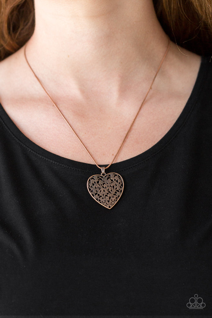 Look Into Your Heart - Copper Filigree Heart Necklace - Paparazzi