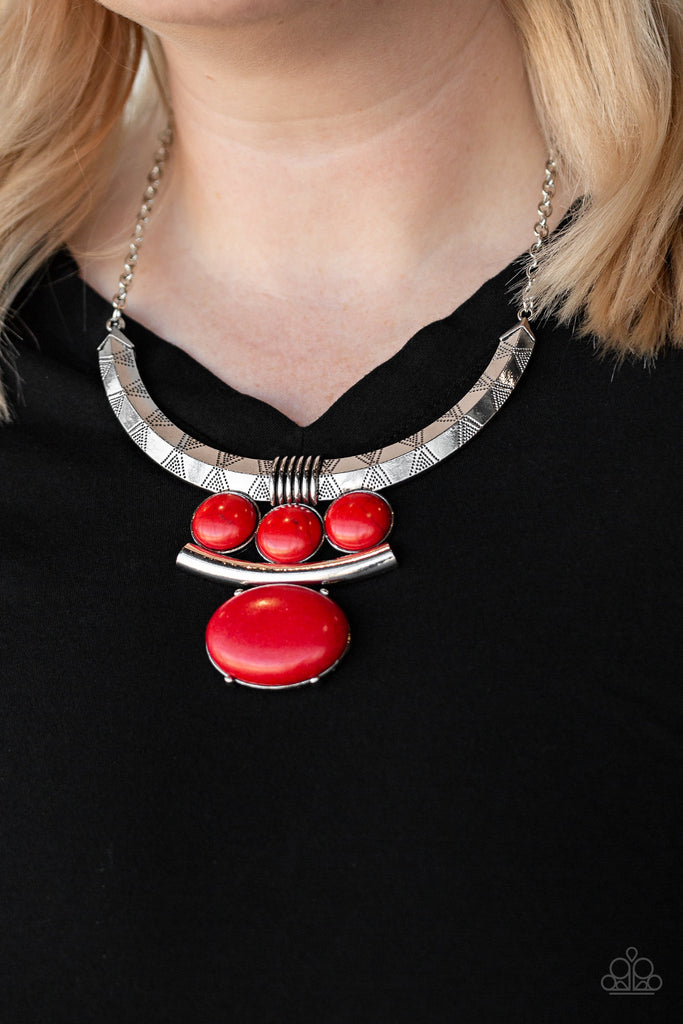 Commander In CHIEFETTE - Red Crackle Stone Necklace - Paparazzi