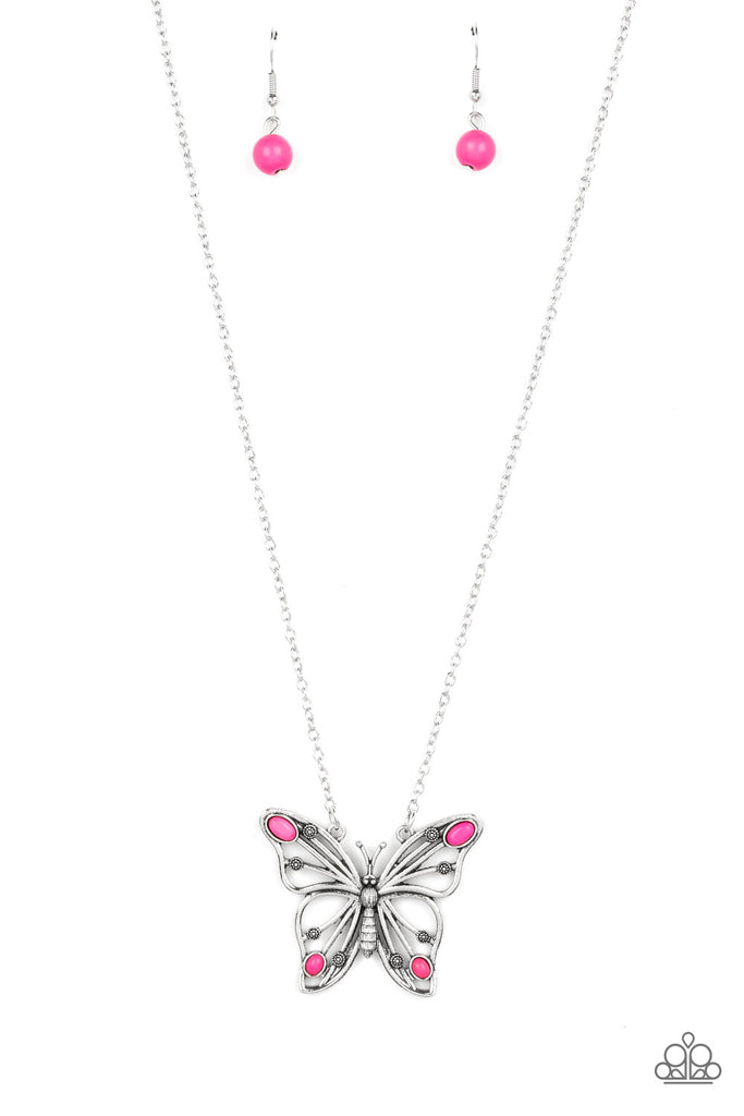 Badlands Butterfly - Pink Stone Butterfly Necklace - Paparazzi