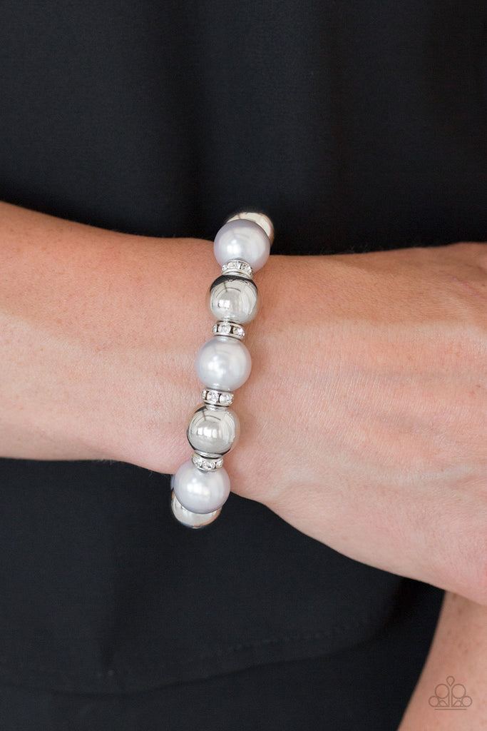 So Not Sorry - Silver Pearl & White Rhinestone Bracelet - Paparazzi Accessories - Chic Jewelry Boutique by Andrea