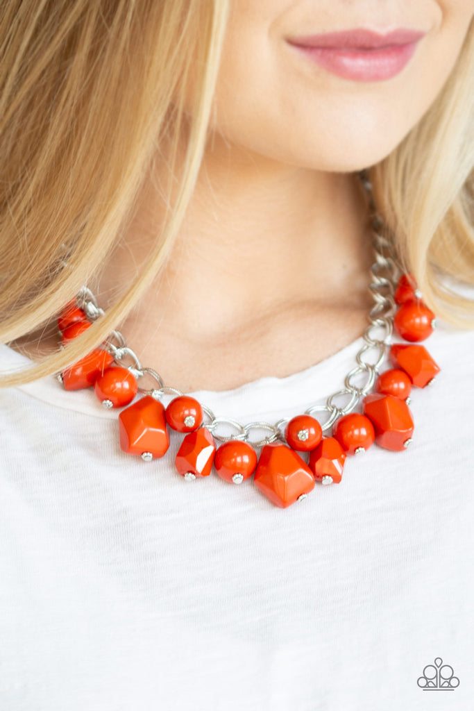 Gorgeously Globetrotter - Orange and Silver Necklace & Earring Set - Paparazzi Accessories - Chic Jewelry Boutique by Andrea