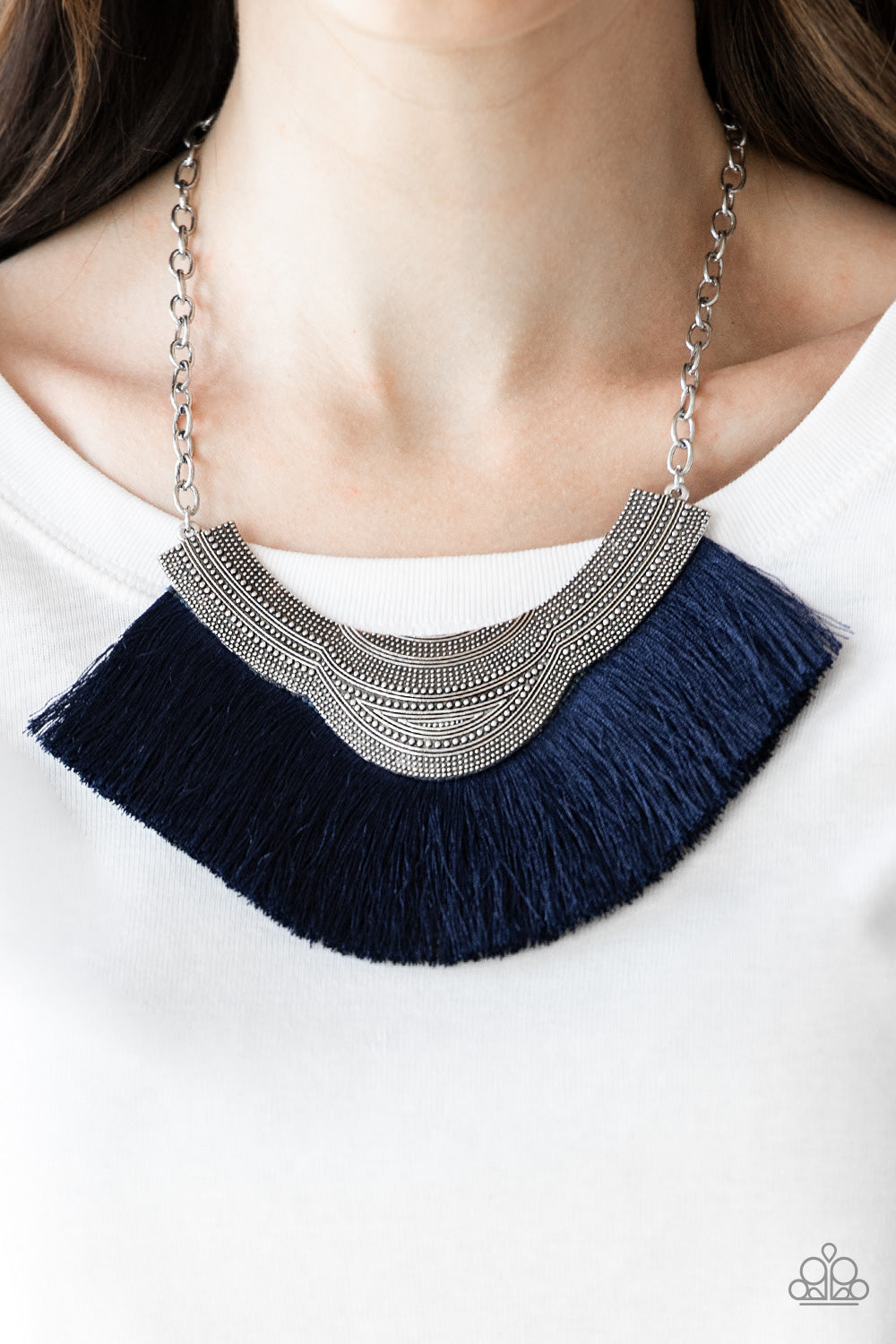 Blue fringe necklace paparazzi sale