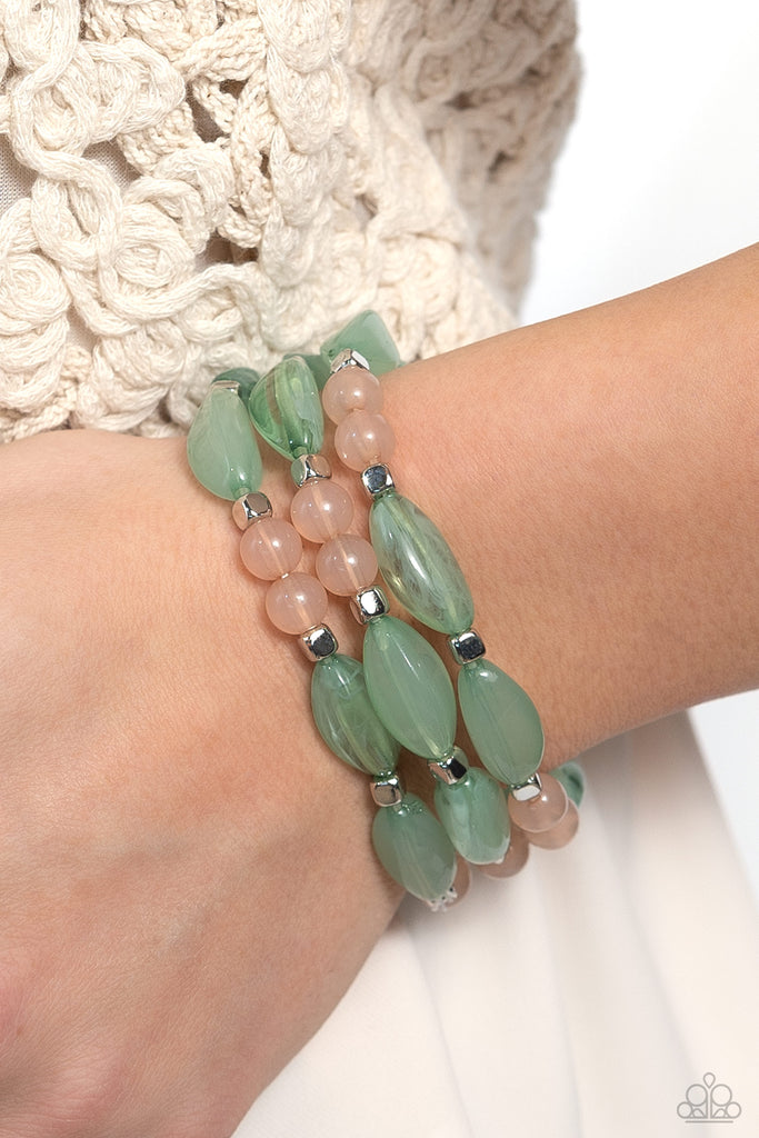 BEAD Drill - Green & Peach Bracelet - Chic Jewelry Boutique