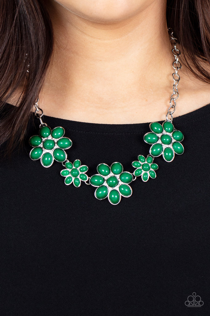 Flamboyantly Flowering - Green Necklace - Chic Jewelry Boutique