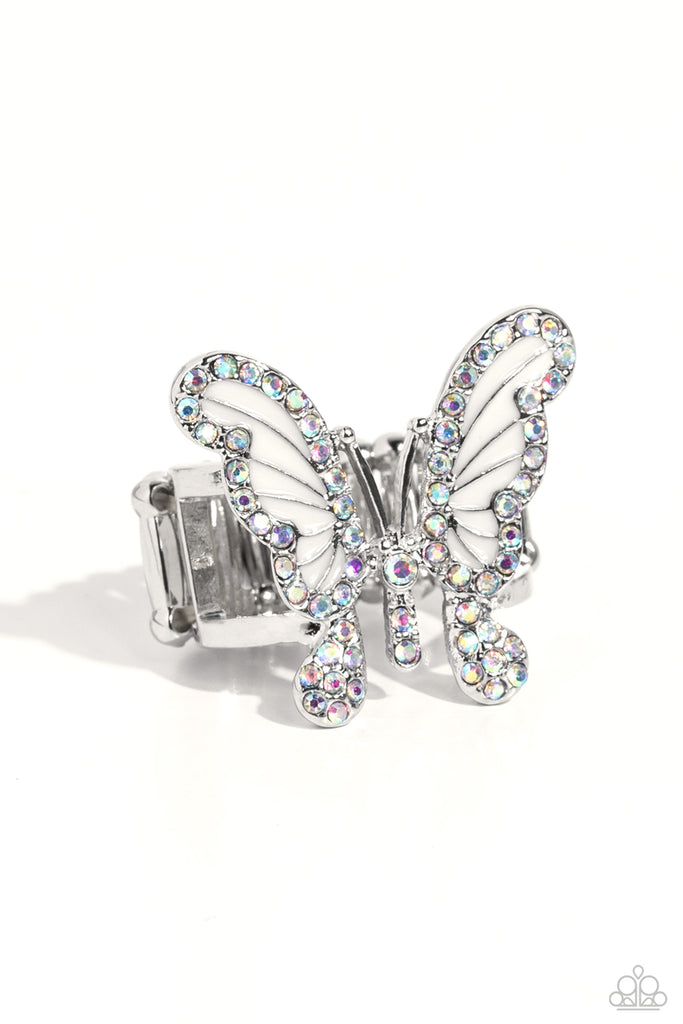 All Good WINGS - White & Iridescent Butterfly Ring - Chic Jewelry Boutique