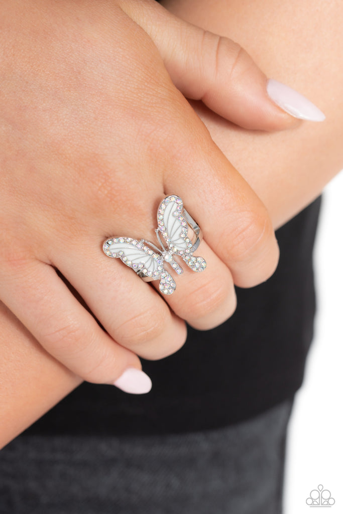 All Good WINGS - White & Iridescent Butterfly Ring - Chic Jewelry Boutique