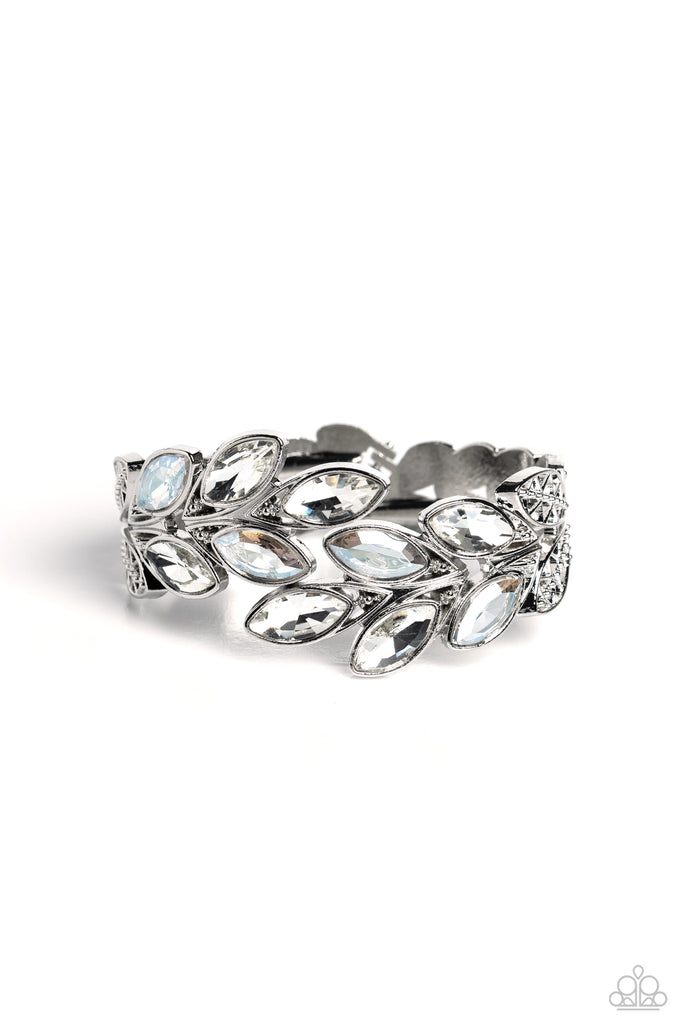 Luminous Laurels - White Rhinestone Bracelet - Chic Jewelry Boutique