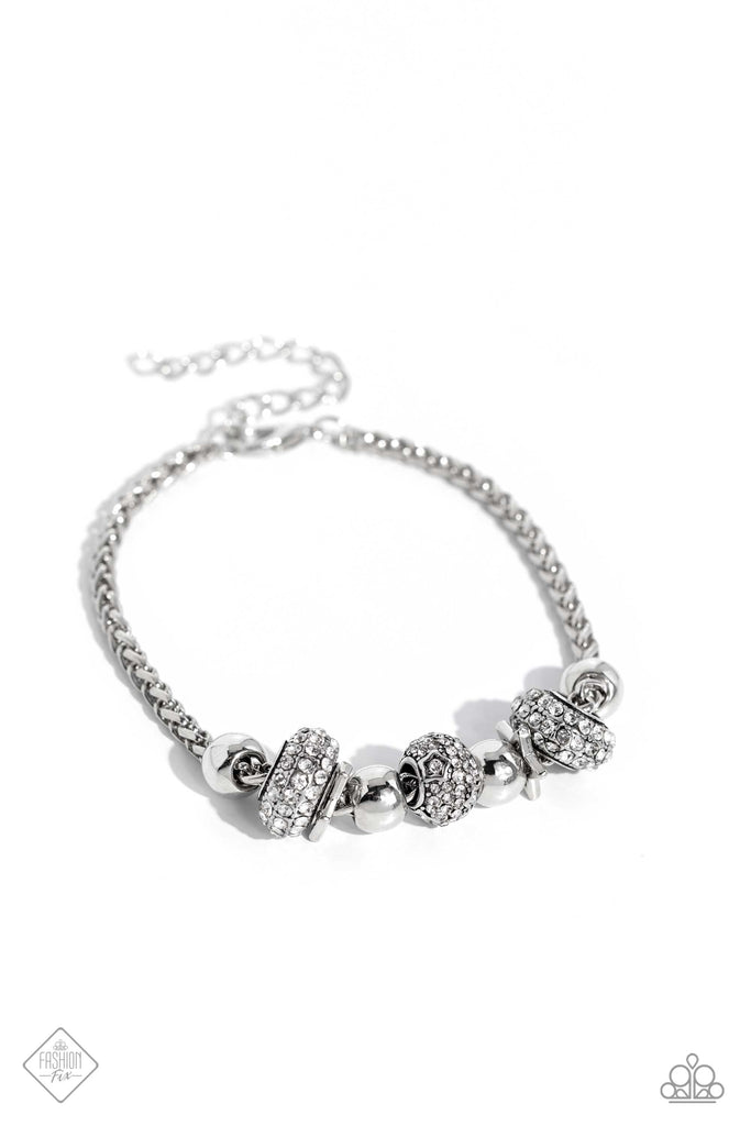 Draped Dedication - White Rhinestone Bracelet - October 2023 Fashion Fix - Chic Jewelry Boutique