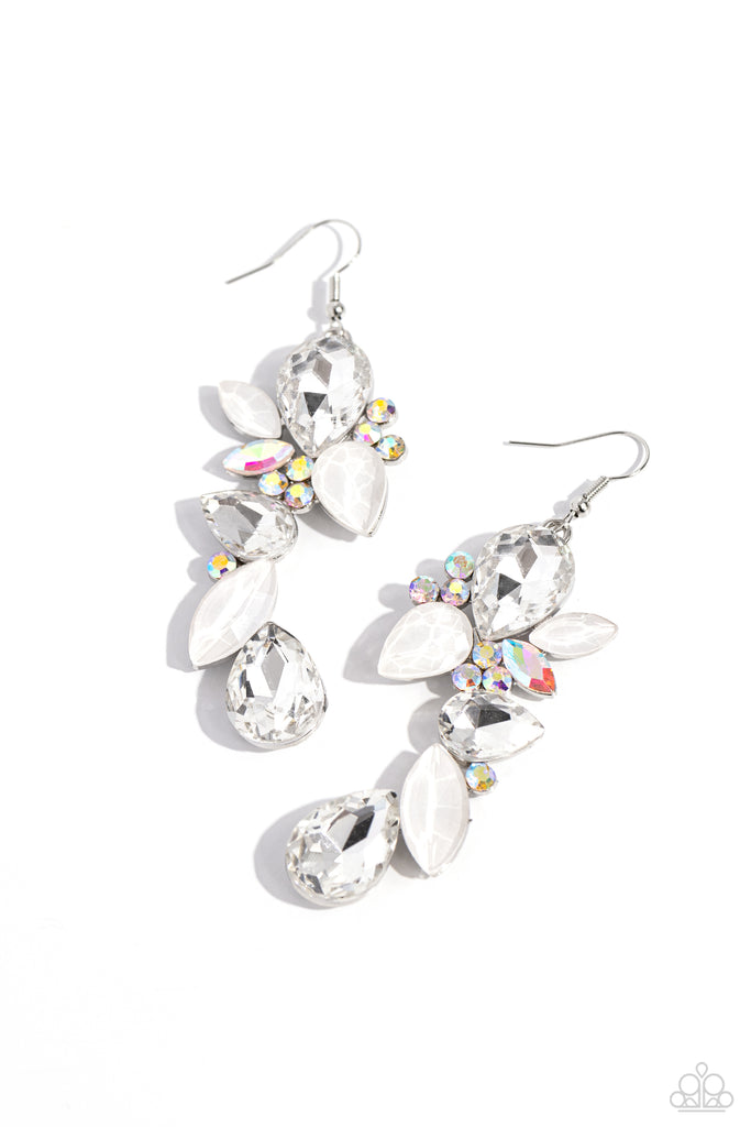 Fancy Flaunter - White Iridescent Earrings - Chic Jewelry Boutique