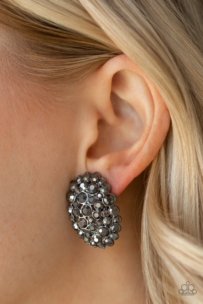 Daring Dazzle - Black Glittery Hematite Rhinestone Earrings - Paparazzi