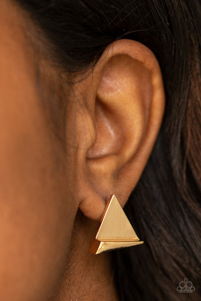 Die TRI-ing - Gold Post Earrings - Paparazzi