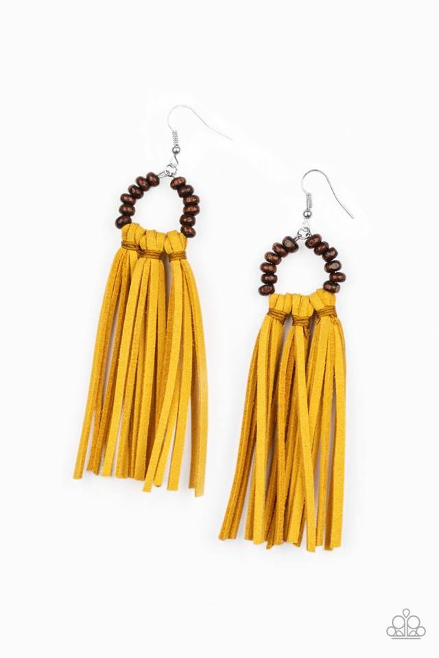 Easy To PerSUEDE - Yellow Tassel Earrings - Paparazzi Chic Jewelry Boutique by Andrea
