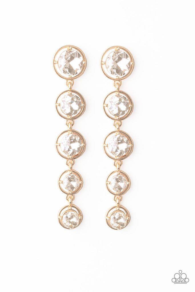 Drippin In Starlight - Gold & White Gem Earrings - Paparazzi 